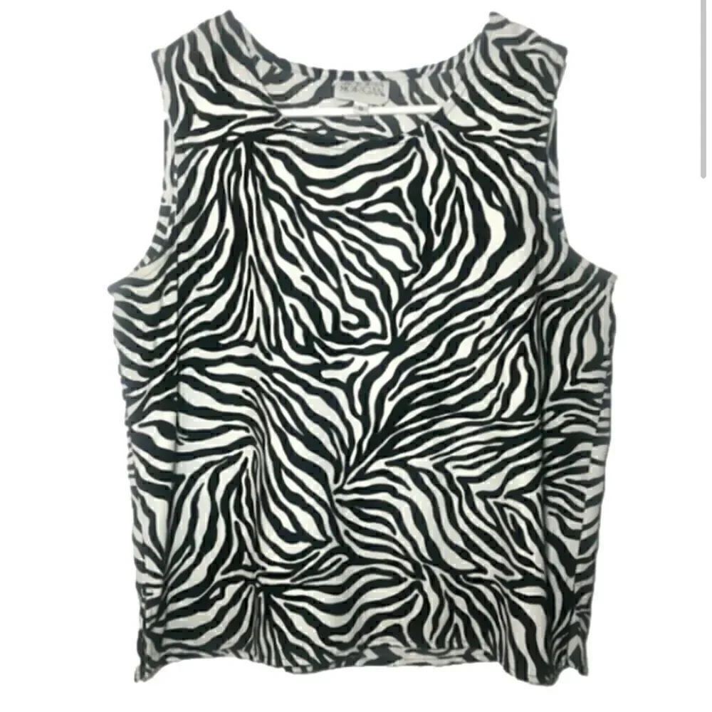 Victoria Morgan 90’s Vintage Sleeveless Top Black/White Animal Print Women’s 8
